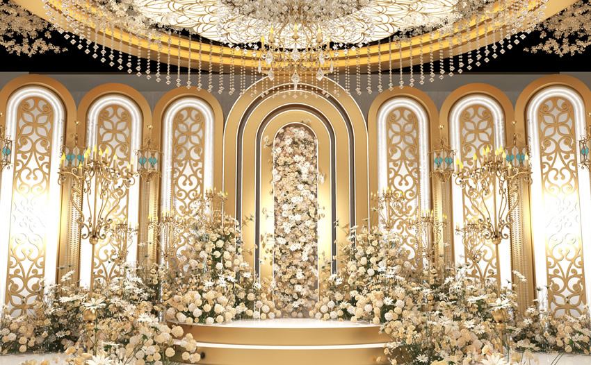 河南香槟色调婚礼堂效果展示